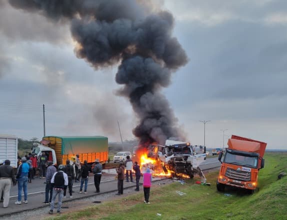 Two Dead, Highway Blocked After Fiery Trailer Crash on Eldoret-Malaba Road