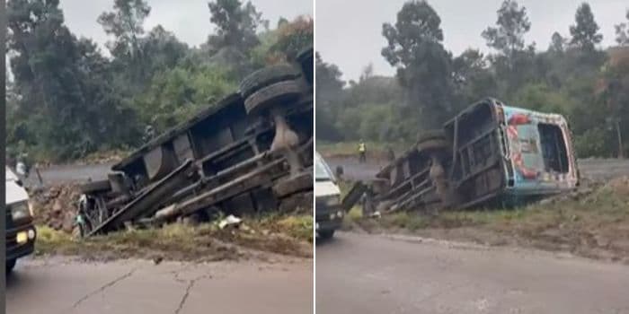 Kanash Bus Plunges into Ditch on Magadi Road, Causing Traffic Chaos
